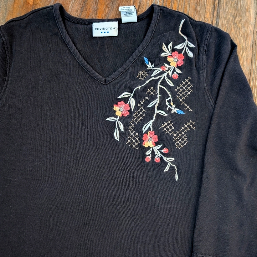 Black Floral Cotton Embroidered Top